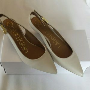 Calvin Klein Leather Slingback Kitten Heels